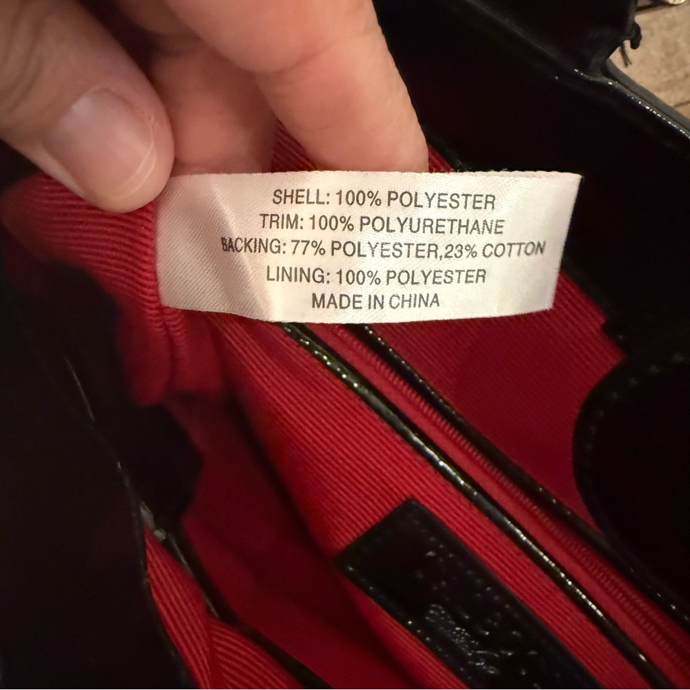 Talbots Black Red Floral Fabric Shoulder Tote Black Faux Patent Leather Trim - Picture 13 of 13